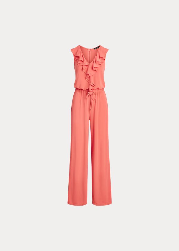 Women's Ralph Lauren Ruffle-Trim Jersey Jumpsuits | 235794OJW